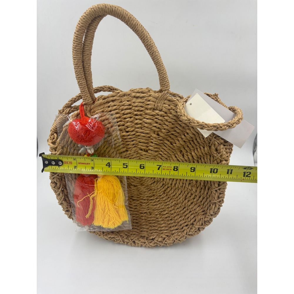 NWT Carlos by Carlos Santana Round Straw Crossbody Bag Tan Woven Tassel‎ New - Picture 7 of 9
